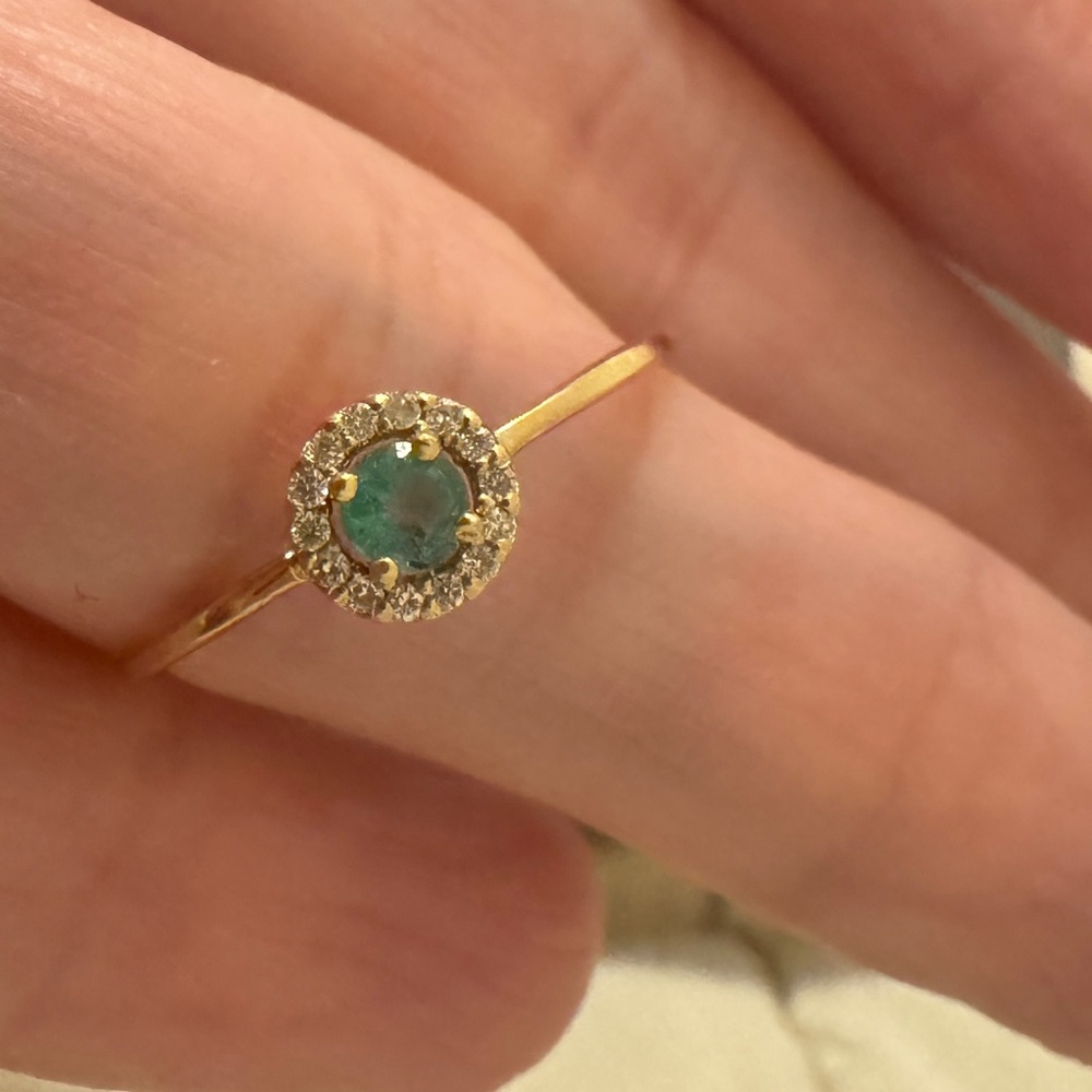 SOLD-Bony Levy Solid 18 Yellow Gold Emerald Diamond Ladies Women's Band Ring Sz